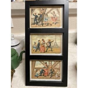 Framed Antique Liebig Chromo Advertising Cards The Ascension Of The Eiffel Tower